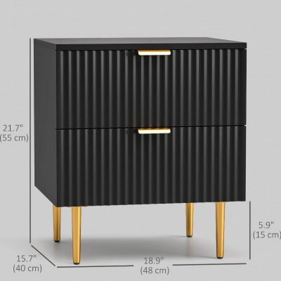 Bedside Table, Modern Nightstand with 2 Drawers, Side End Table with Metal Legs for Living Room, Bedroom, Black