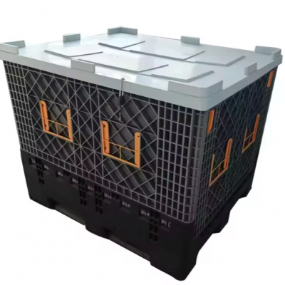 1200*1000 Large Heavy Duty Hdpe Bulk Stackable Solid Industry Collapsible Plastic Pallet Box With Lid and Wheels