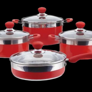 8PCS Stainless Steel Cookware Frying Pan Casserole Kitchen Ware with Silicon Handle